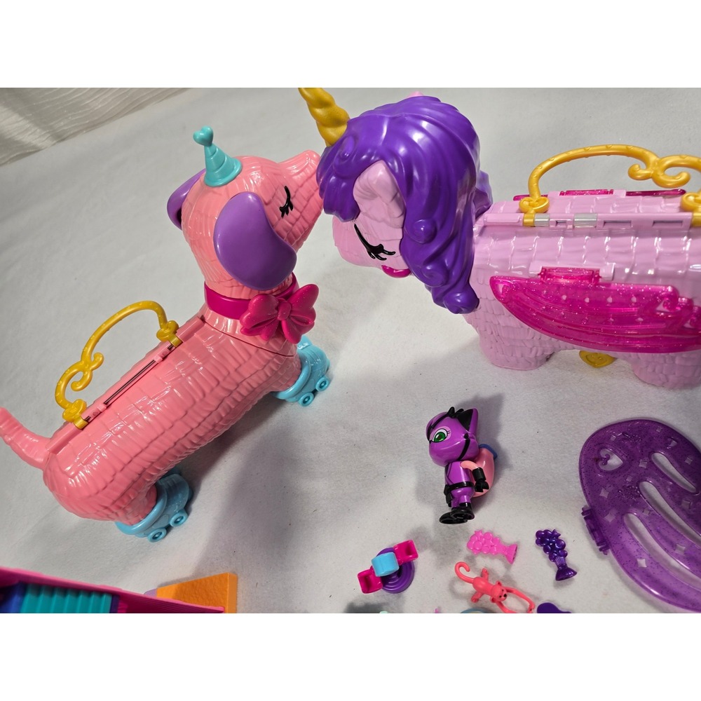 Polly Pocket Pinata Party Playset Lot Unicorn Puppy Compacts Mall Accessories